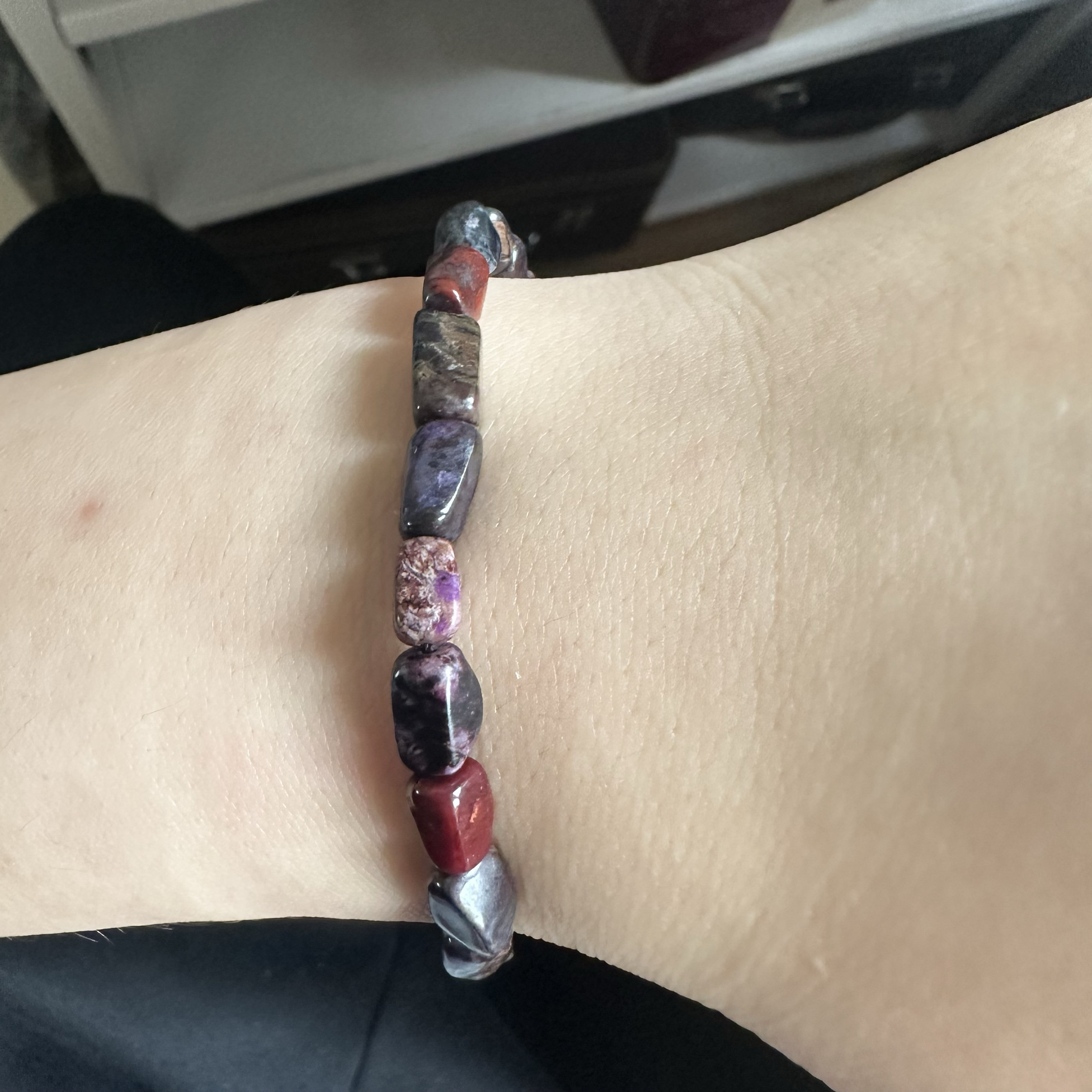 醒走 天然黑舒俱来老矿多彩四棱柱随形手串手链