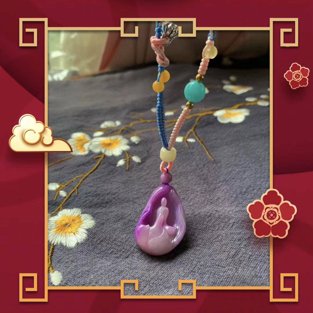 醒走 悟道无相佛天然舒俱来老料玉化果冻粉紫苏工雕刻佛吊坠项链