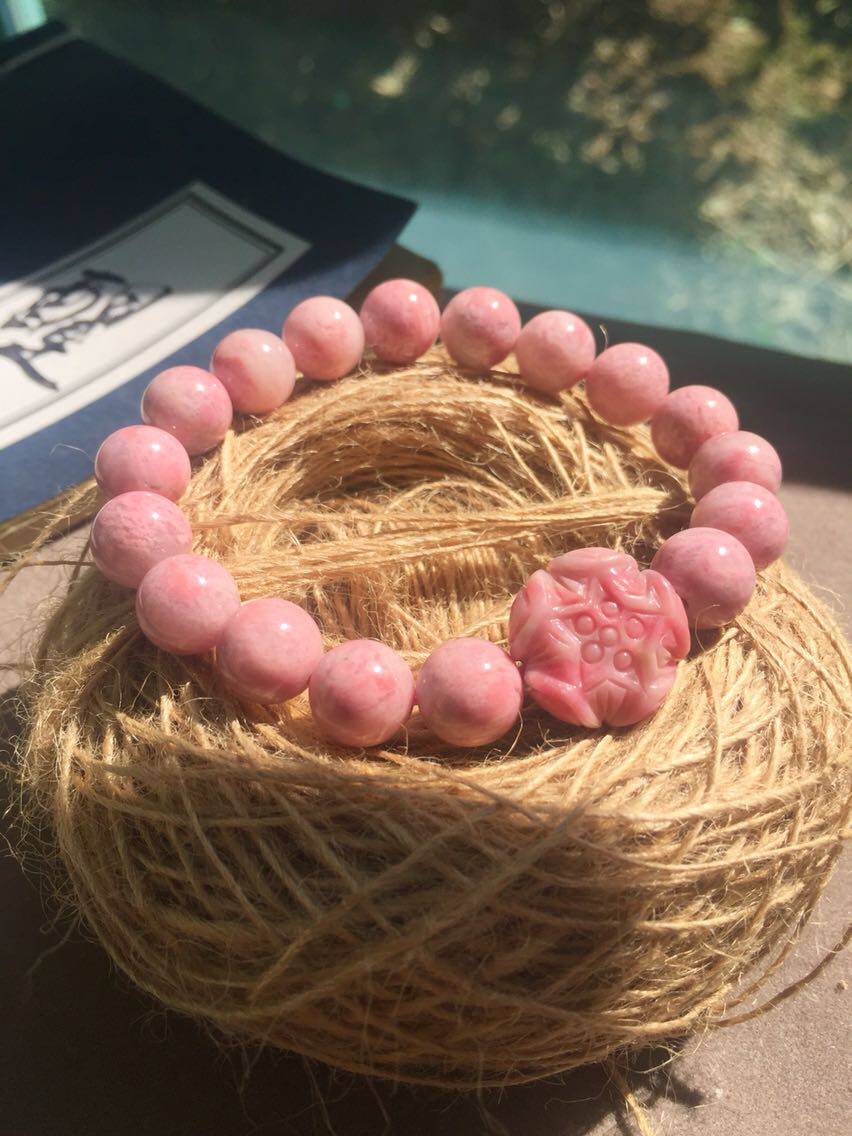 醒走少女的初心天然蔷薇石樱花粉色手串10mm仙粉嫩蔷薇辉莲花手链