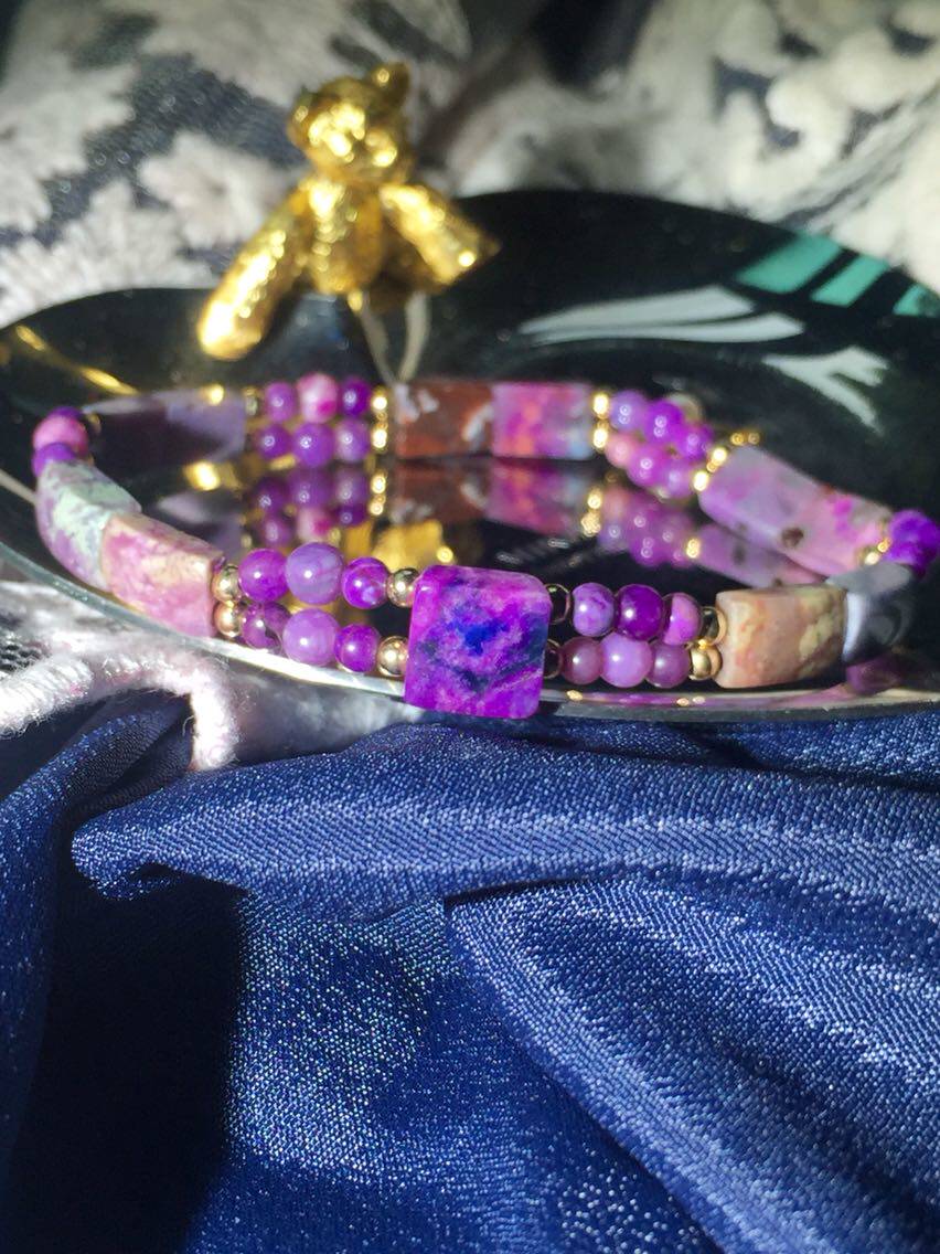 醒走原创天然舒俱来玉化果冻皇家紫樱花蛋花细手排艳丽苏纪石手链