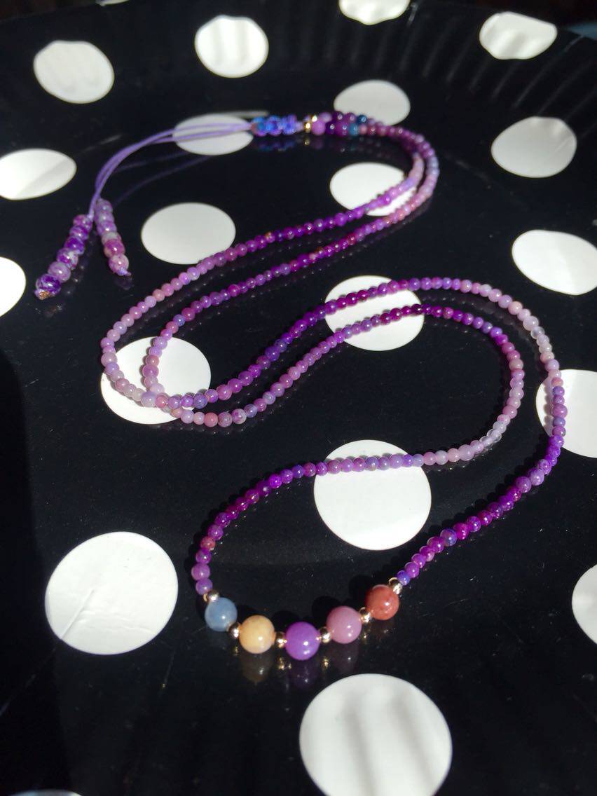 醒走精品天然舒俱来皇家紫粉色果冻渐变彩虹糖果樱花三圈手链项链