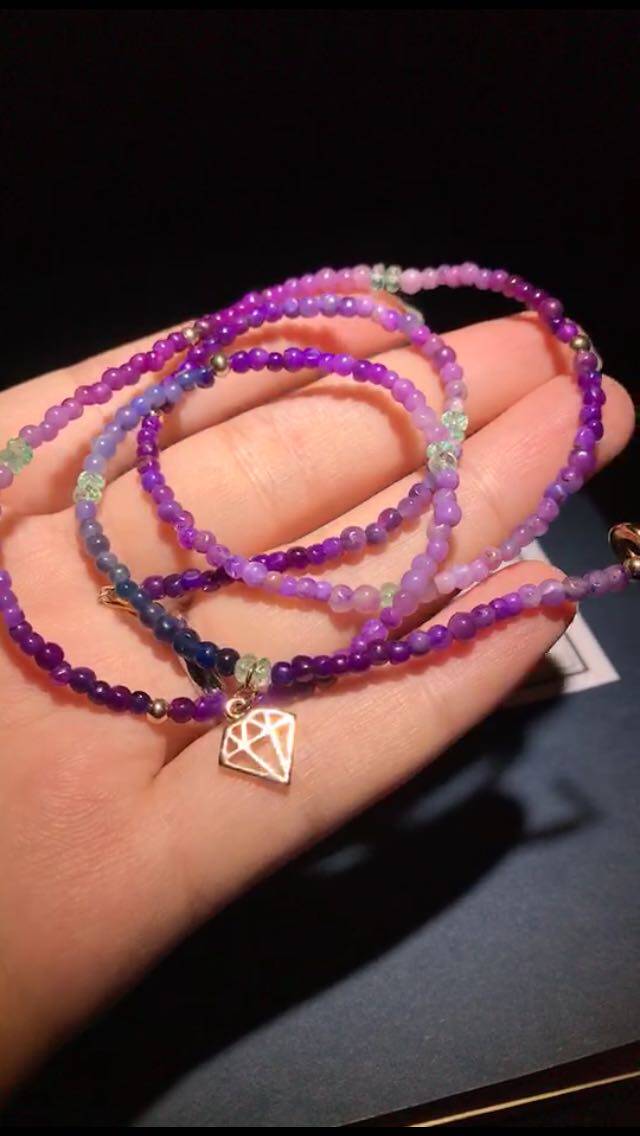 醒走 当舒俱来遇上祖母绿 舒俱莱皇家紫果冻渐变彩虹三圈手链项链