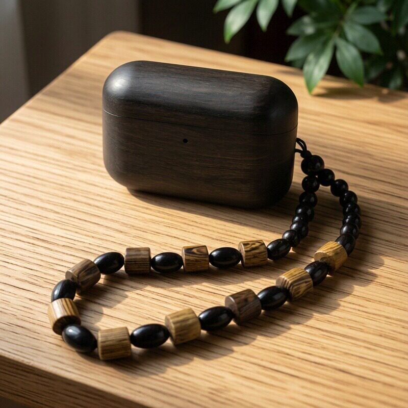 适用新款苹果AirPodsPro3代耳机保护套黑檀木AirPodsPro2保护壳胡桃木实木质AirPods3/4代蓝牙耳机盒壳带挂绳