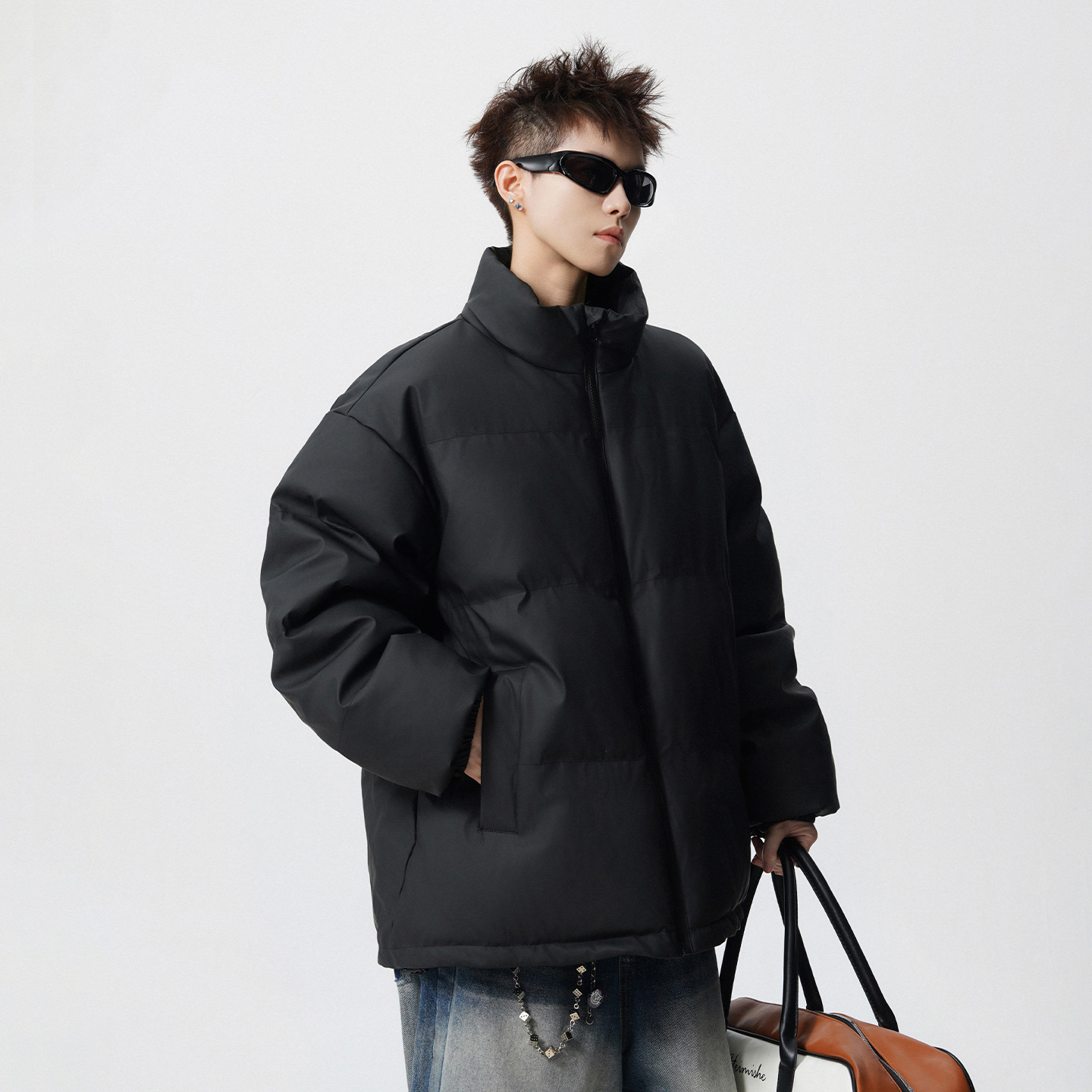 冬季复古PU皮短款加厚男士棉服