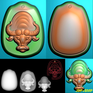 233新款玉雕生肖牛挂件平安无事牌挂件吊坠精雕图jdp灰度图bmp