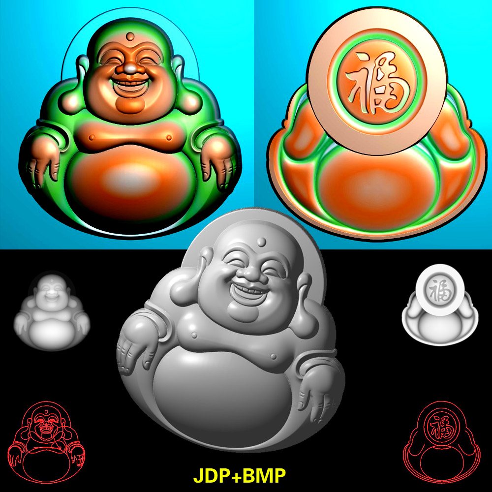 160小笑佛大肚佛挂件精雕图玉雕图jdp灰度图bmp浮雕图电脑雕刻图