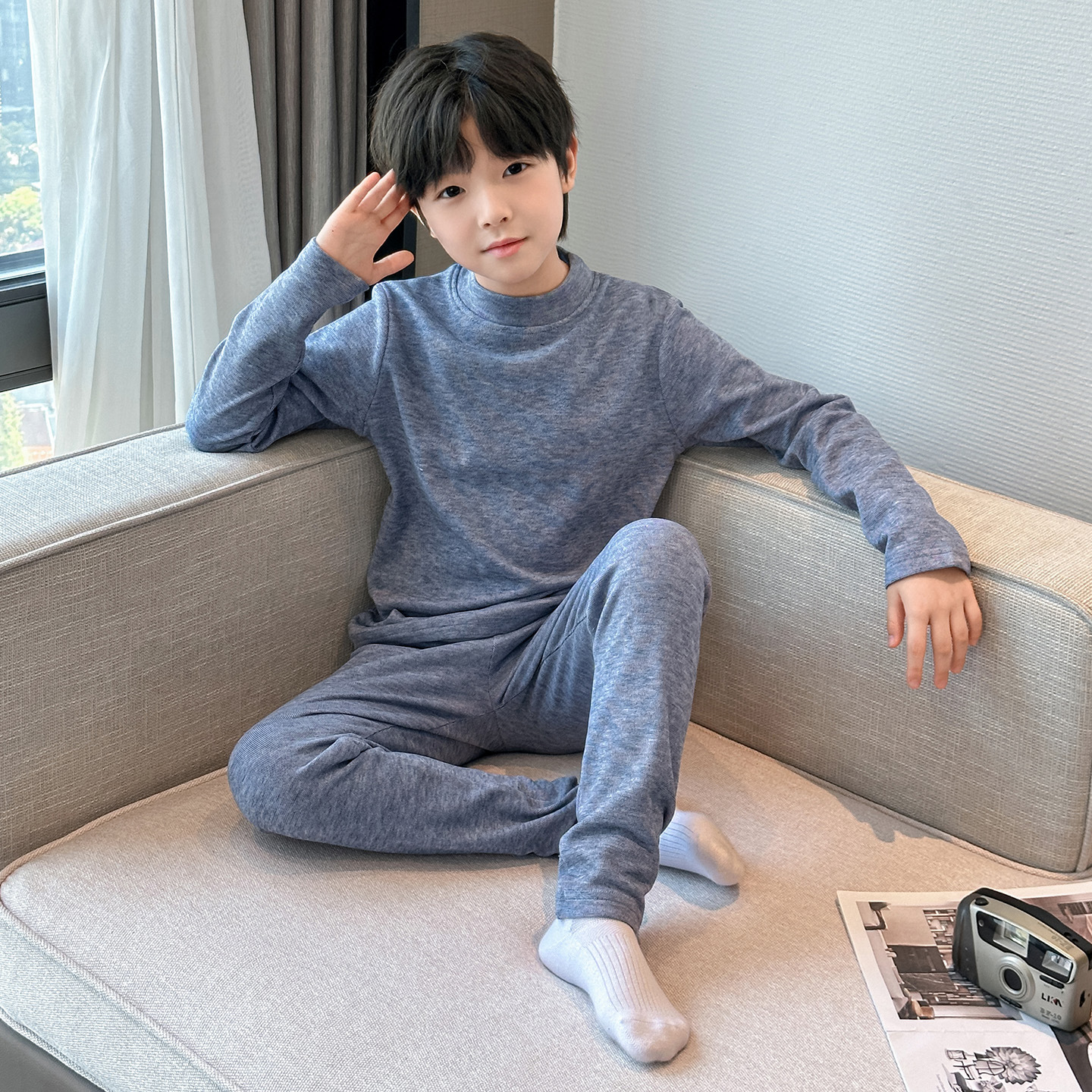 女儿童秋冬中领秋衣秋内衣套装