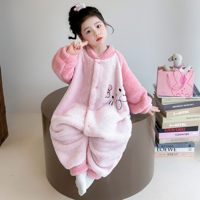 新款儿童连体衣秋冬季法兰绒睡衣