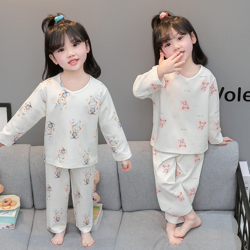 女童睡衣春秋款纯棉长袖家居服女宝宝儿童夏季薄款可爱空调服套装