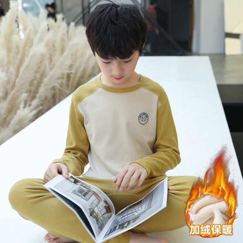 男童秋衣秋裤加绒儿童无骨内衣套装秋冬季中大童男孩加厚打底保暖