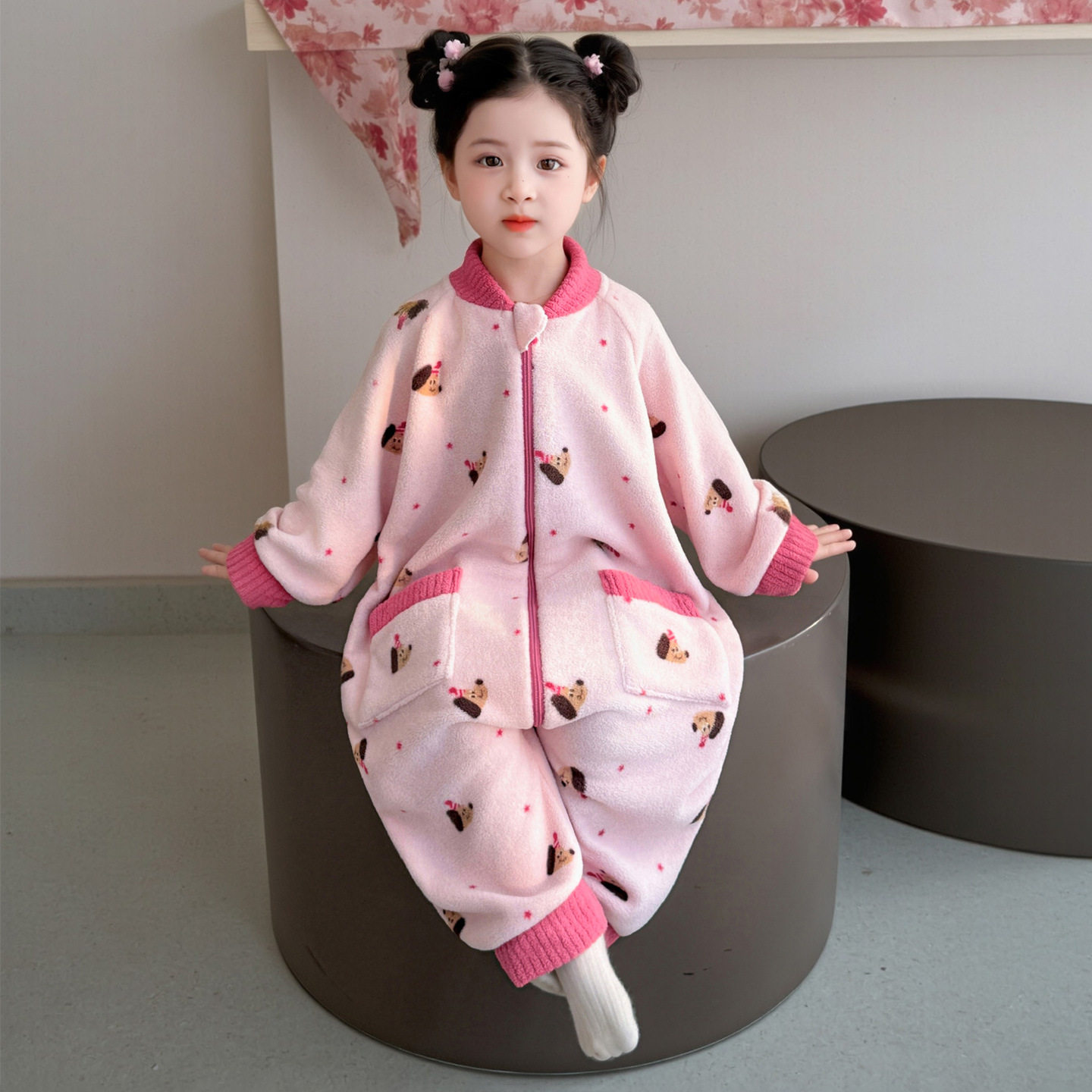 女童睡衣连体秋冬季珊瑚绒加厚女孩儿童睡袋法兰绒婴儿宝宝防踢被