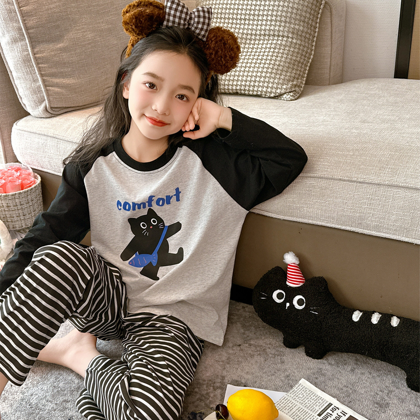 新款女童纯棉睡衣春秋2025初中生女孩网红爆款家居服儿童长袖套装