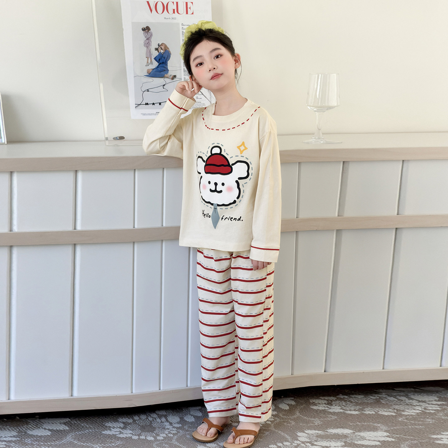 小熊纯棉春秋女童家居服套装