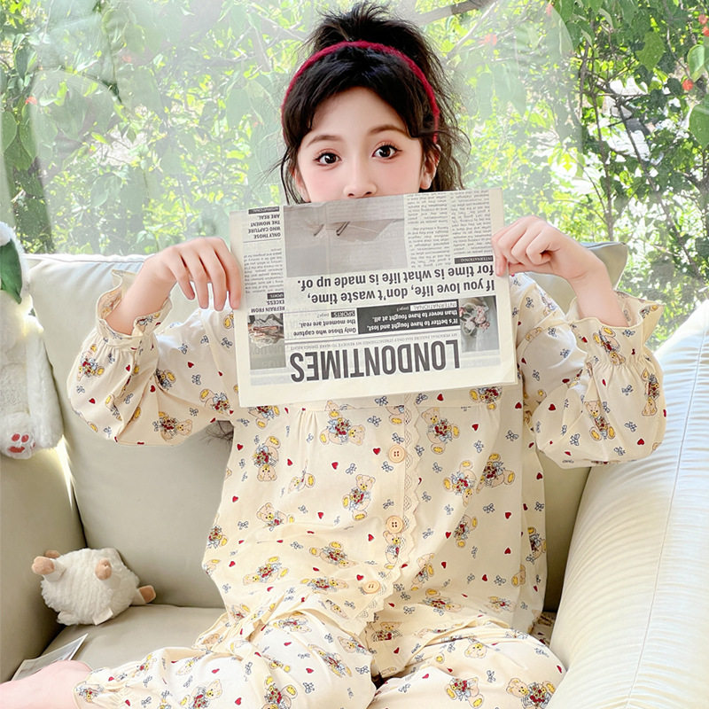 新款 儿童睡衣纯棉韩版春秋季长袖女童2025全棉A类欧美大童家居服