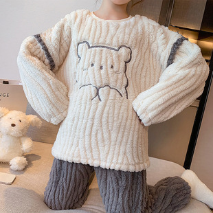 新款 女童珊瑚绒秋冬2025儿童法兰绒家居服薄款款网红洋气睡衣