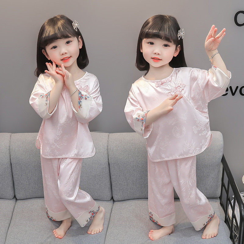 儿童睡衣春秋薄款小女孩空调服中小童套装夏季女童冰丝国风家居服