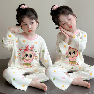 女童卡通睡衣莫代尔春秋长袖长裤分体式家居服套装可爱风