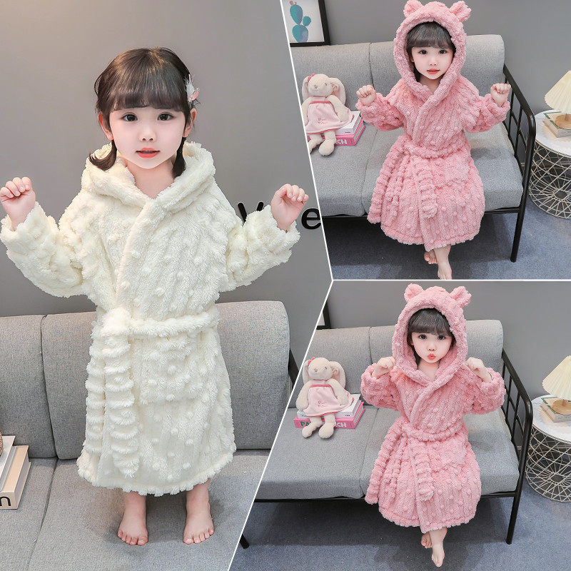 婴儿浴巾秋冬季女童法兰绒睡袍洗澡斗篷浴衣宝宝加厚浴袍儿童睡衣