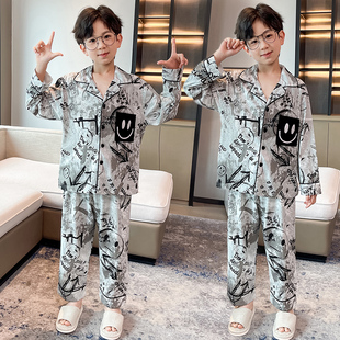 纯棉卡通印花家居服套装男童春秋长袖长裤可外穿宽松睡衣