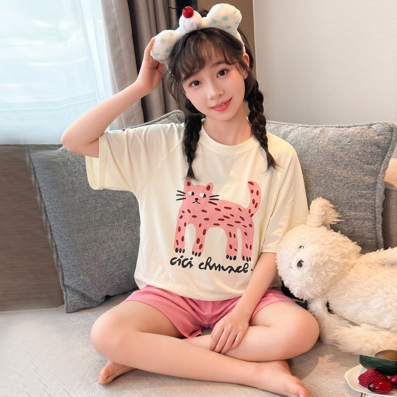 女童夏季纯棉猫咪家居服套装