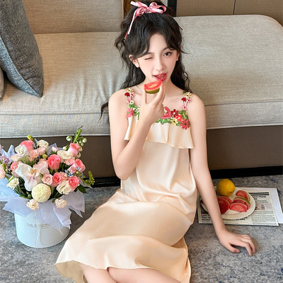 女童睡裙夏季冰丝吊带裙睡衣儿童