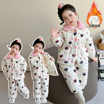 女童兔子三层夹棉加厚保暖睡衣