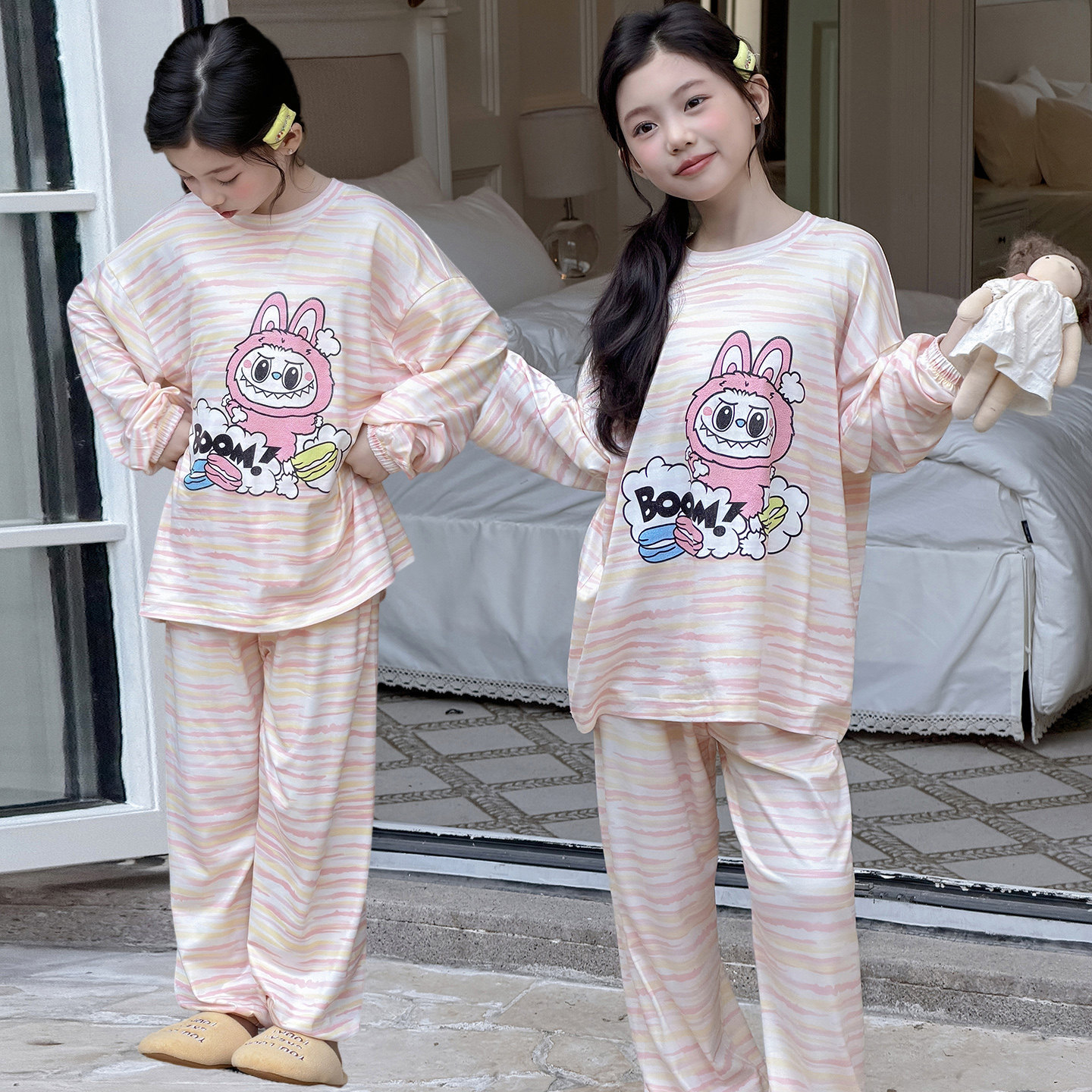 春秋女童卡通可外穿家居服套装