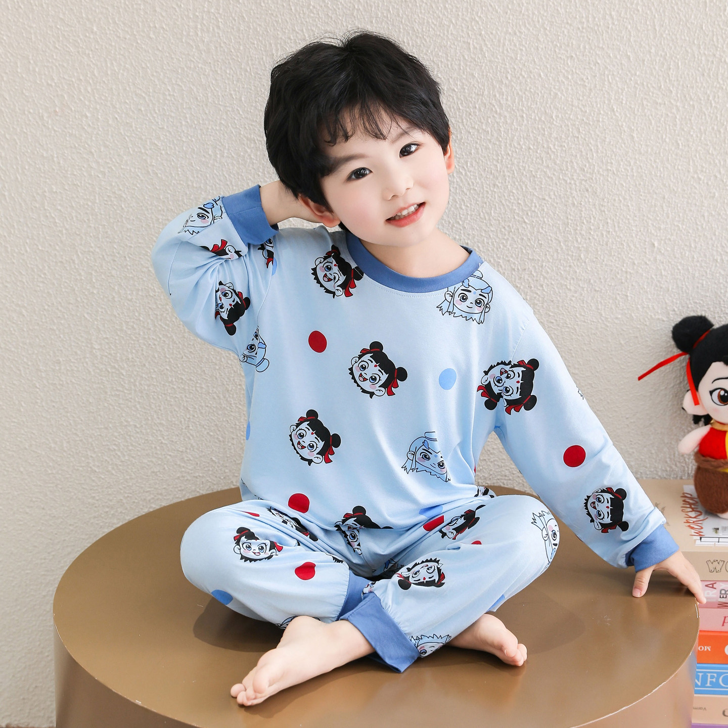 睡衣儿童春秋长袖薄款男童莫代尔空调服夏季小男孩宝宝家居服套装