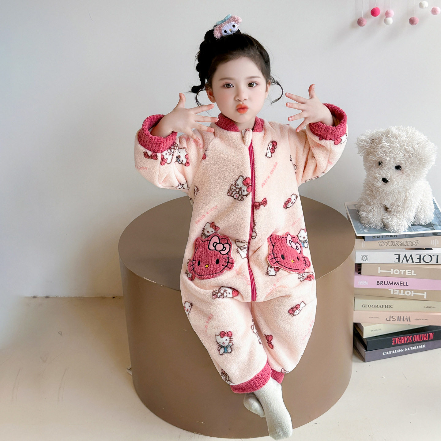 女童连体睡衣秋冬可爱睡袋冬款女宝宝防着凉双层加厚法兰绒家居服