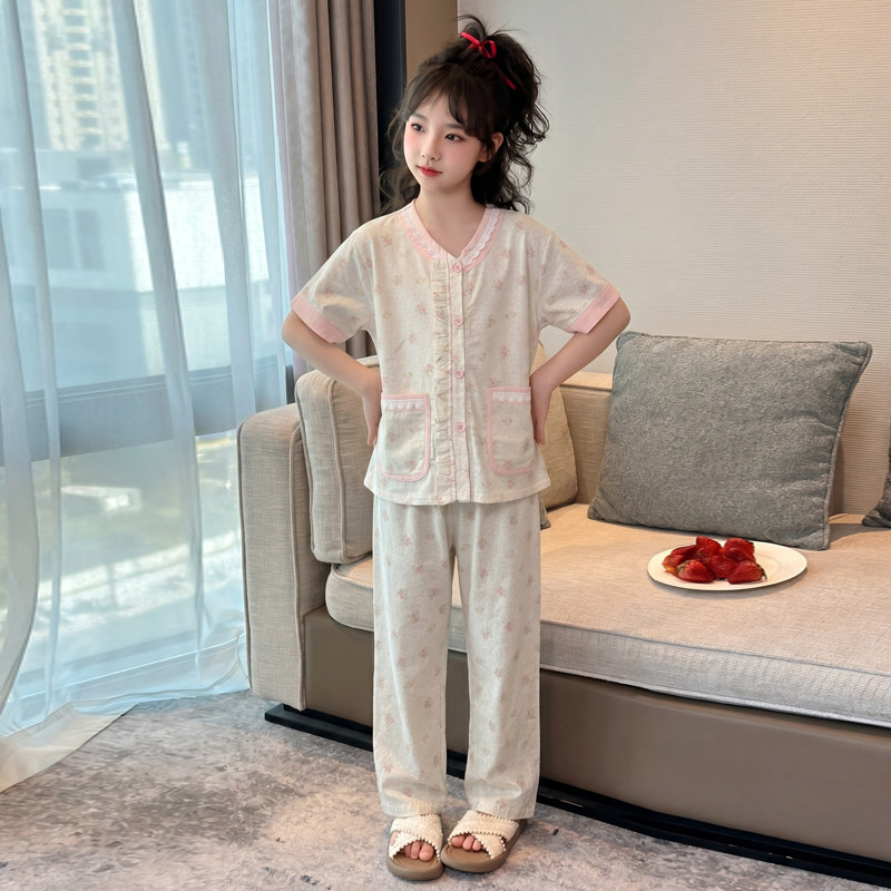 女童夏季薄款纯棉家居服两件套