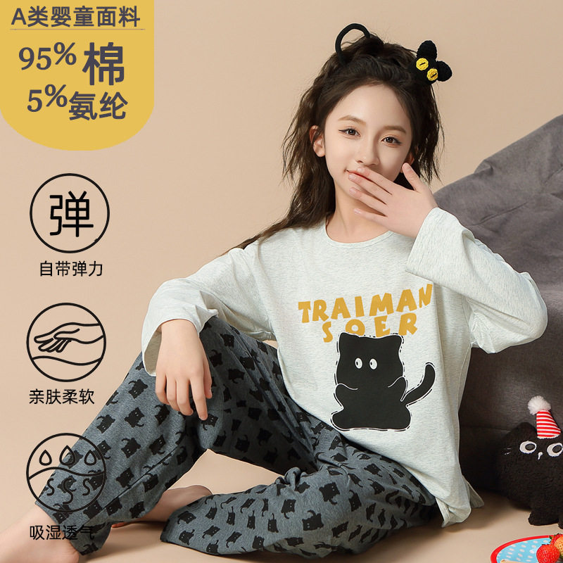 新款 2025春季女童纯棉家居服可外穿女宝宝A类中大童睡衣套装