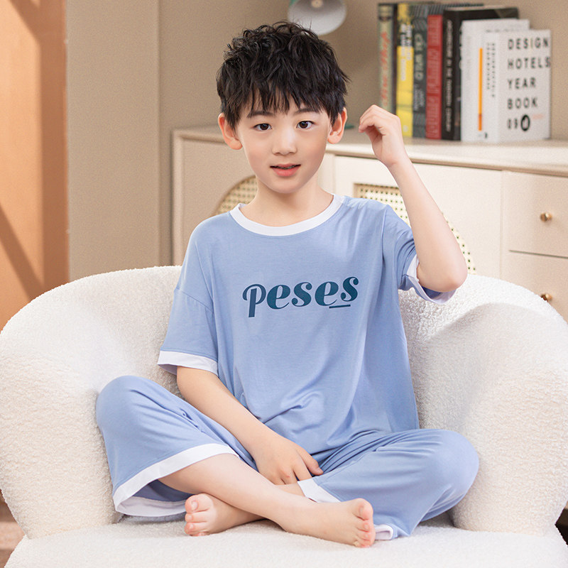 莫代尔男童夏季薄款家居服套装