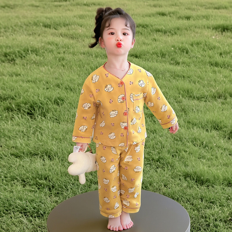 女童可爱卡通印花家居服套装秋冬保暖长袖睡衣两件套童装卡通可爱