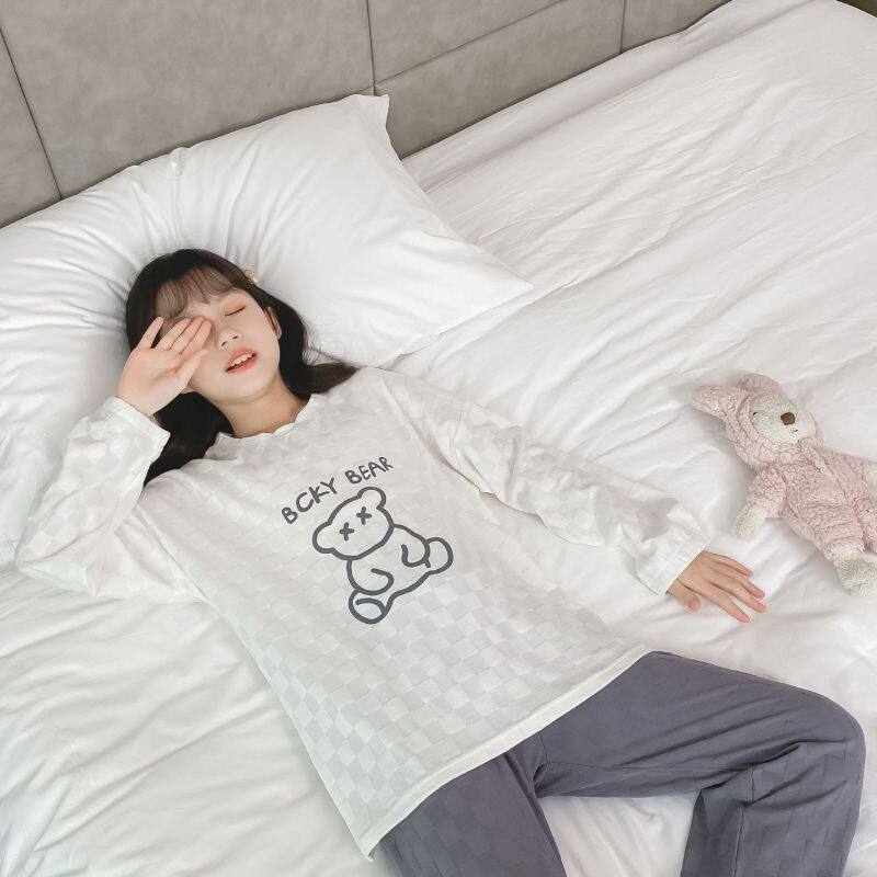 新款儿童甜美精梳棉睡衣两件套2024年春季女童纯棉小熊家居服套装