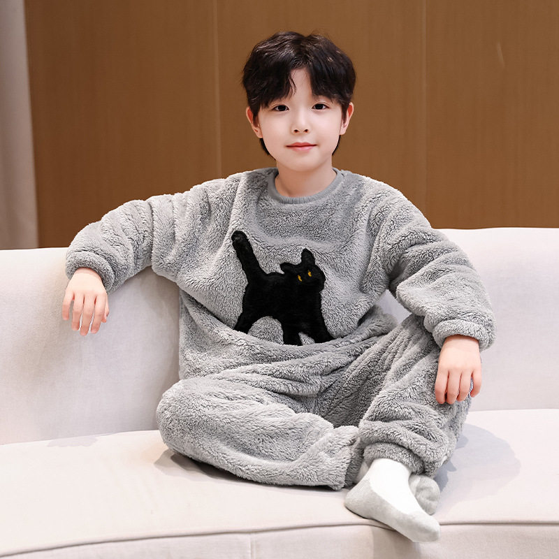 新款儿童加绒加厚睡衣秋冬2025大童男女孩冬季法兰绒家居服可外穿