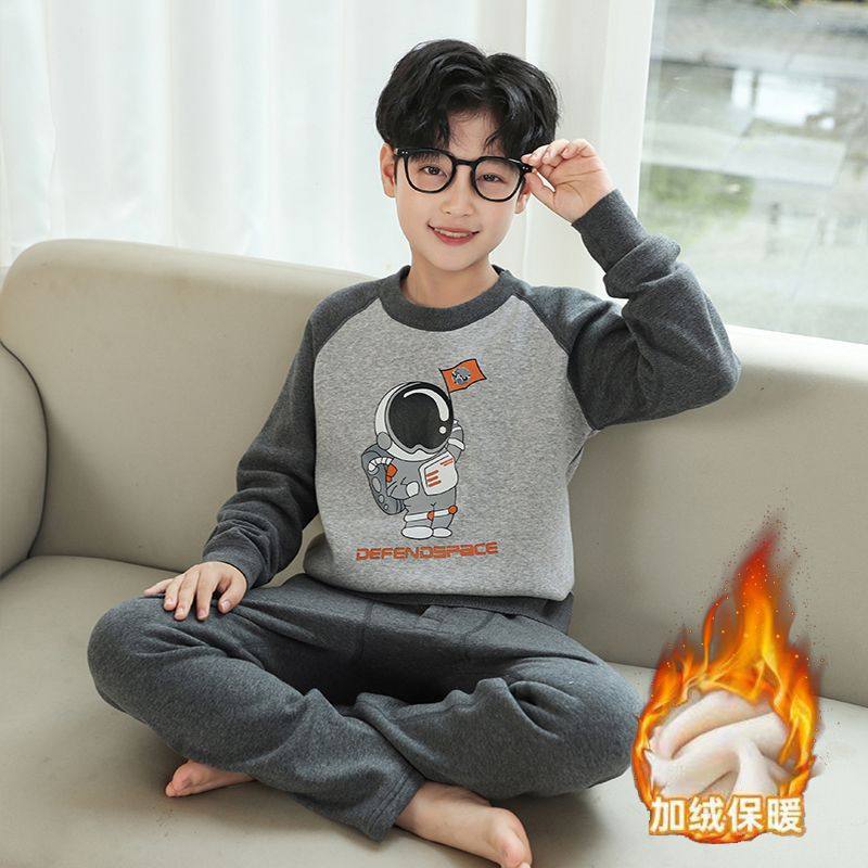 儿童无骨内衣套装加绒男童秋衣秋裤保暖加厚卡通中大童男孩打底衣