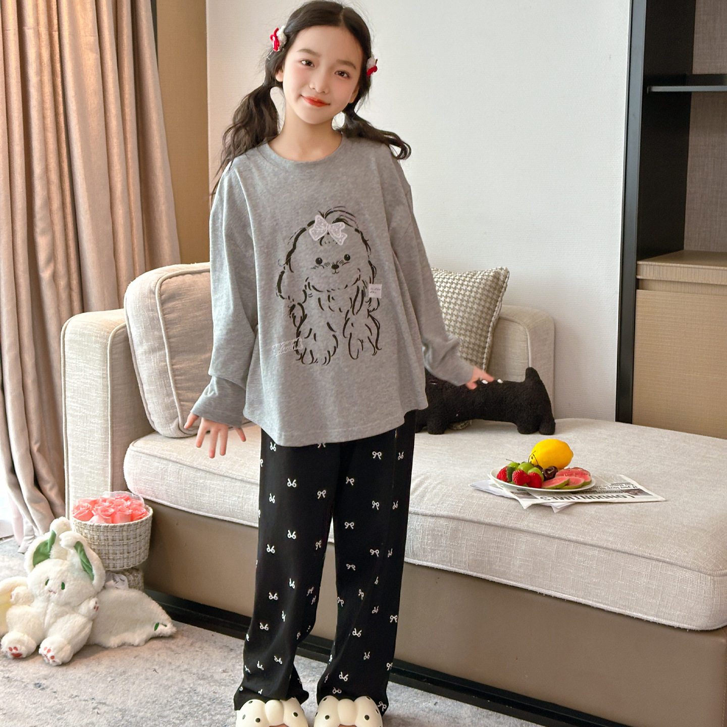 新款女童纯棉睡衣2025秋季女孩初中生家居服洋气儿童春秋长袖套装