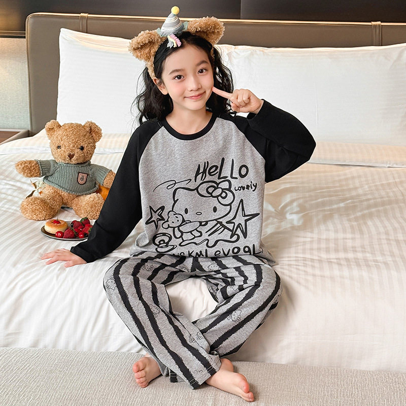 女童a类中大童家居服2025儿童春秋长袖纯棉套装睡衣家居服套装