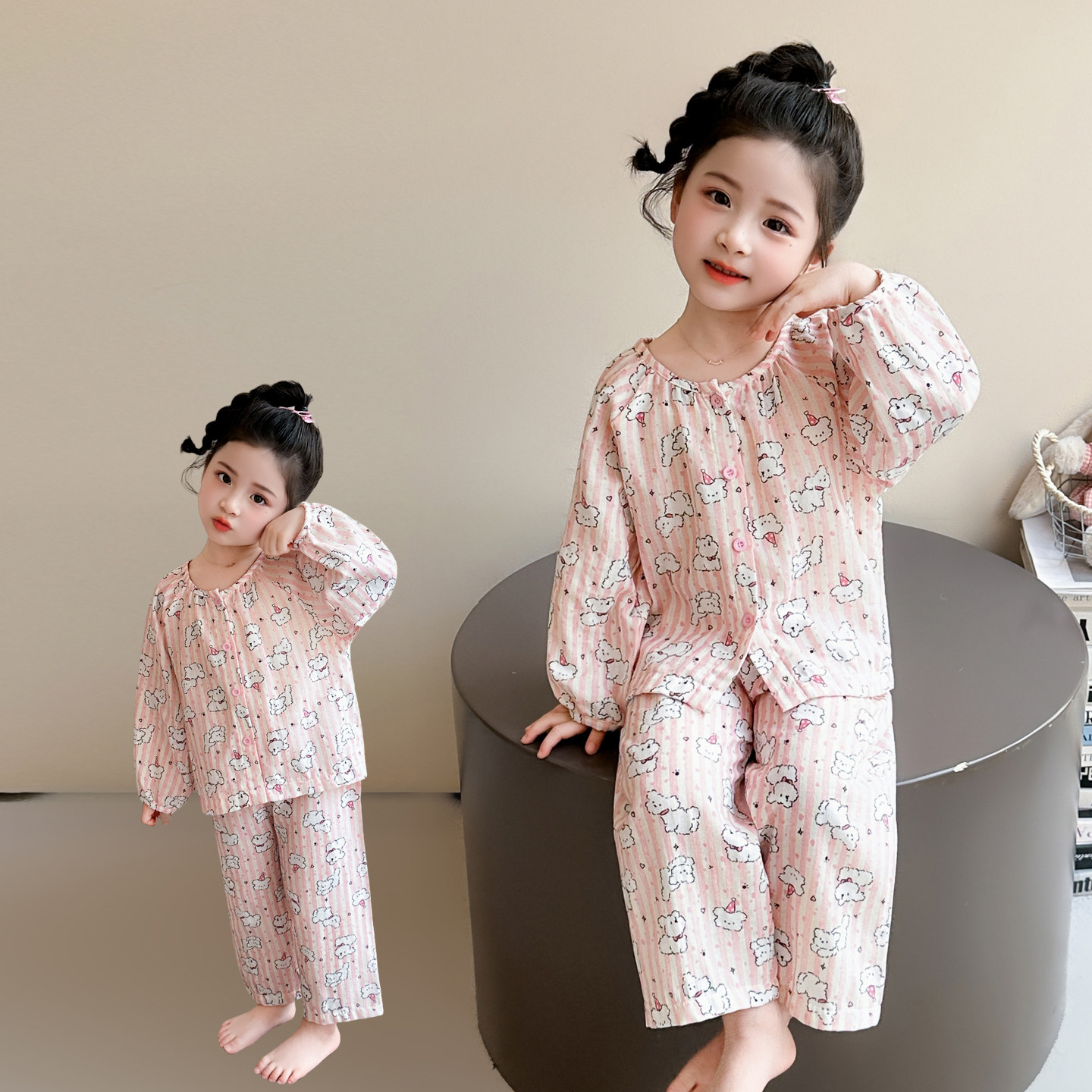 女童春季棉质卡通睡衣两件套