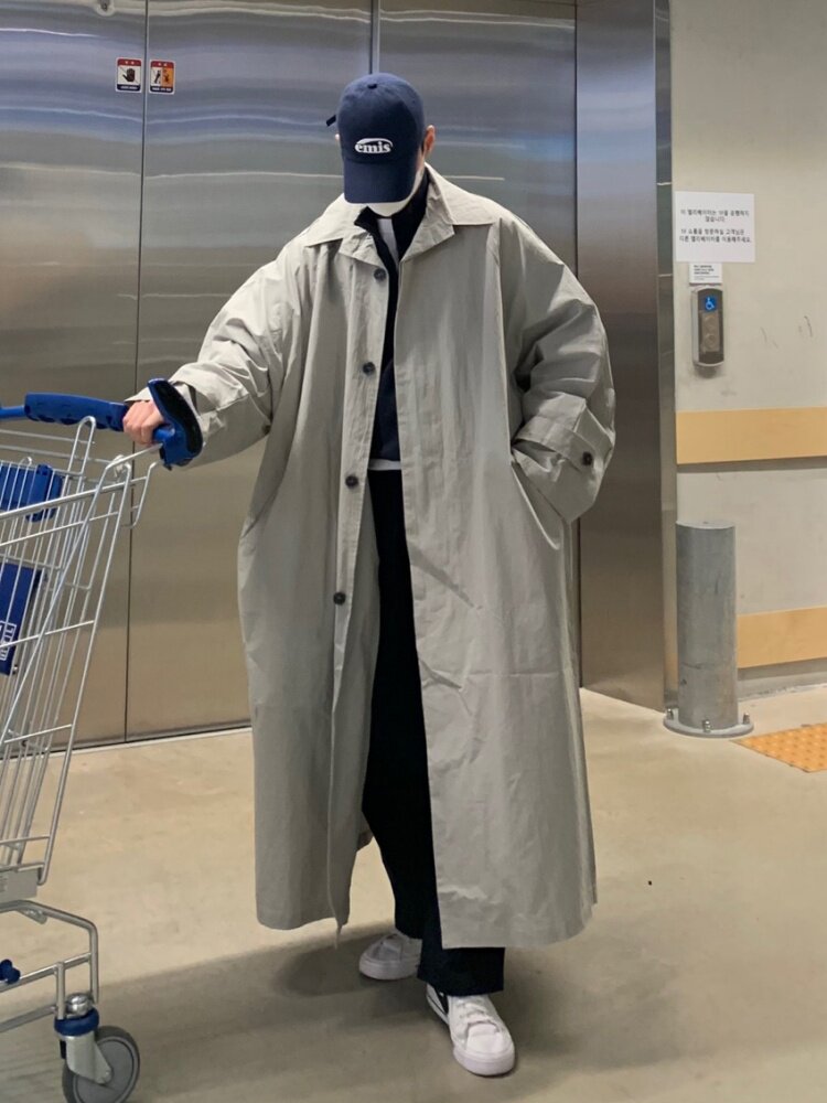 FATTENED PLUS SIZE TRENCH COAT MENS LUXURY CASUAL OVERSIZED OVER-THE-KNEE SILHOUETTE OVERSIZE LOOSE COAT