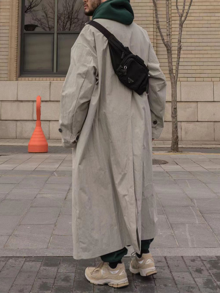 OVERSIZE 2024 NEW WINDBREAKER JACKET MENS CASUAL FAT PLUS SIZE BRITISH STYLE SUPER LONG OVER-THE-KNEE COAT