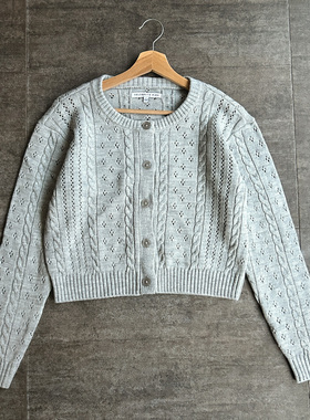 不褪换 美国Celebritypink秋冬女圆领绞花麻花单排扣开衫大码胖MM