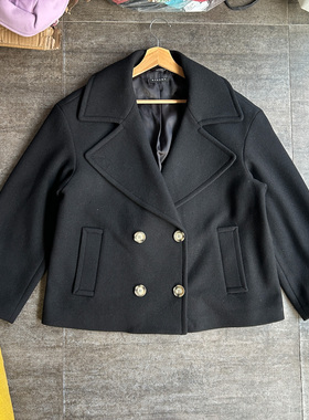 不褪换千元级意大利sisley秋冬女双排扣宽松羊毛混纺短款呢子外套