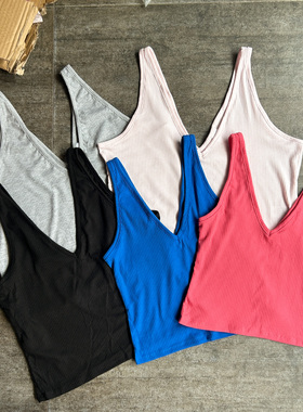 不褪换 美国abound春夏季女多色V领螺纹高弹力背心大码胖MM