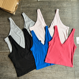 胖MM 女多色V领螺纹高弹力背心大码 不褪换 美国abound春夏季