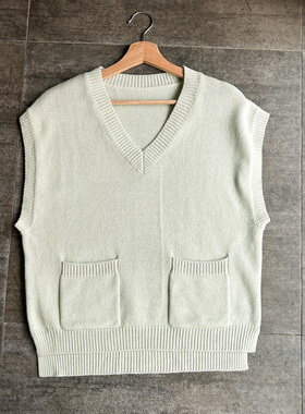 不褪换 千元级法国onestep秋冬季女宽松显瘦V领口袋马甲背心