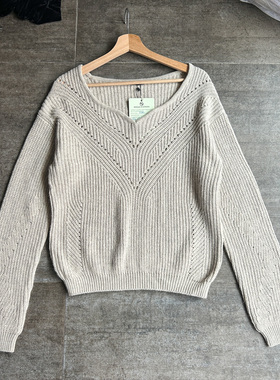 不褪换 千元级法国onestep春秋女桃心领粘胶羊毛混纺长袖针织衫