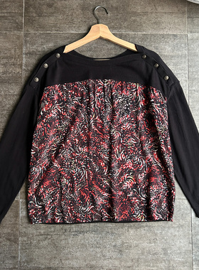 不褪换 千元级法国onestep春秋女宽松显瘦船领纽扣拼接长袖针织衫