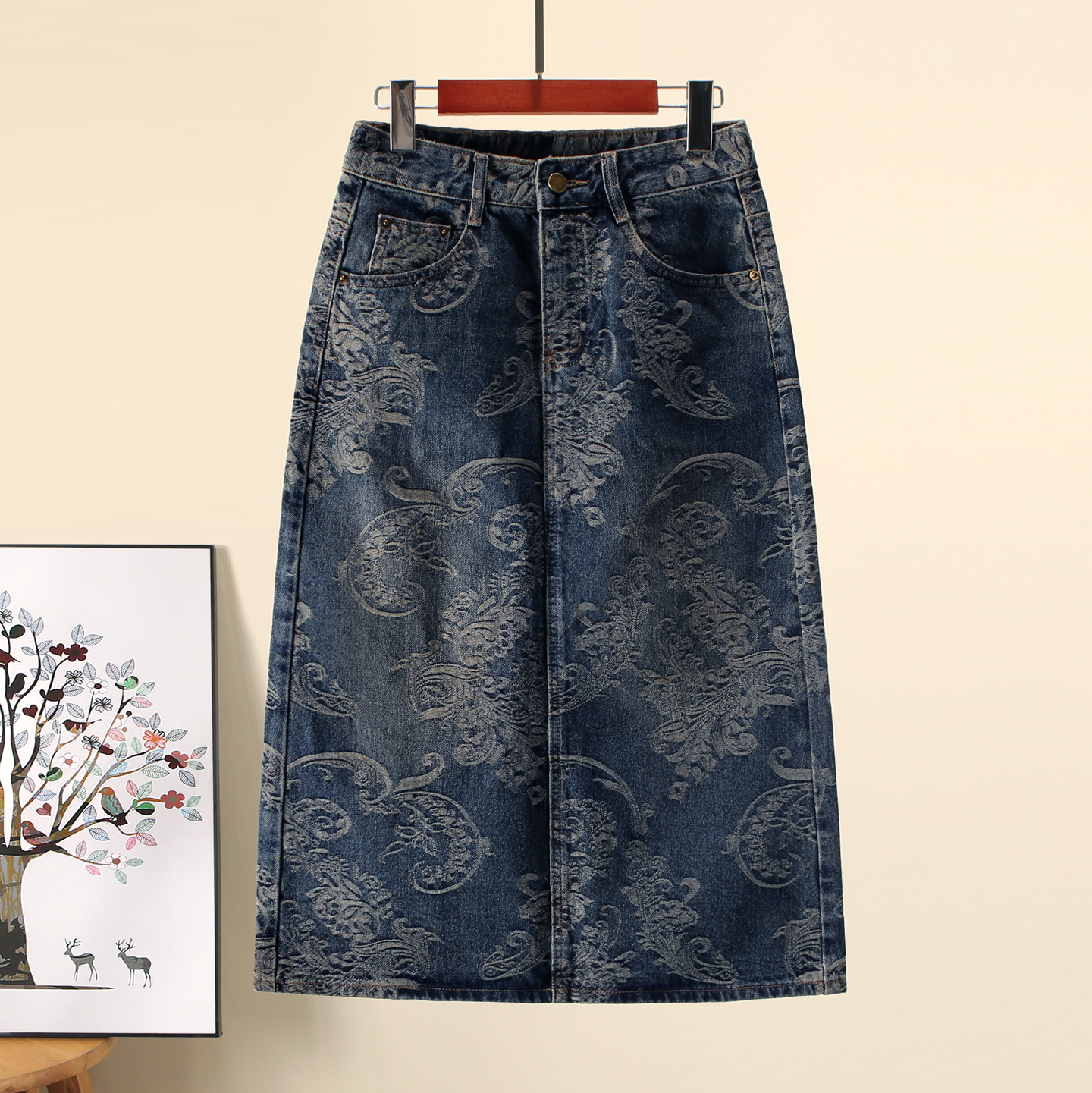 2025秋冬新款牛仔裙高腰弹力显瘦