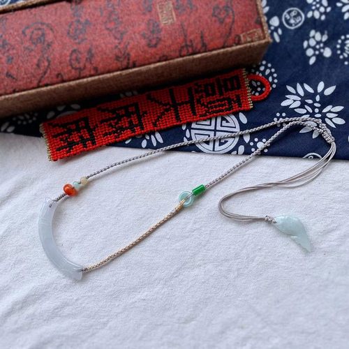 手工编织翡翠玉璜中式旗袍毛衣链项链绳玉石南红吊坠百搭女锁骨链